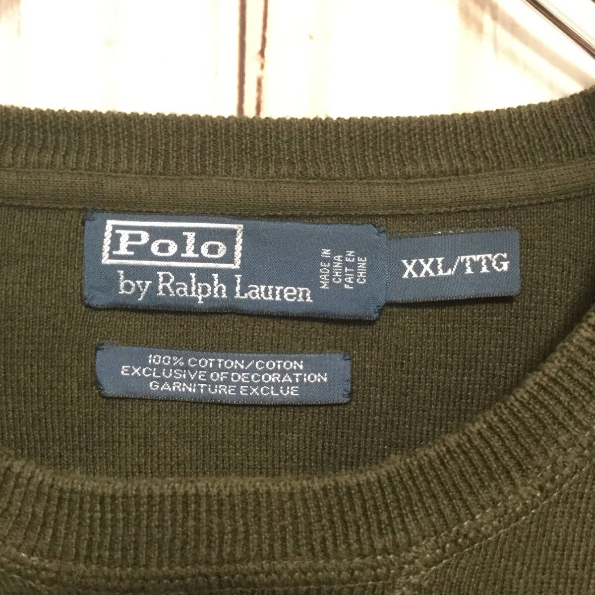 【ポロラルフローレン ロゴ刺繍コットンニット】 超ビッグサイズ セーター 2XL カーキ POLO RALPH LAUREN 古着 [240116-025]_画像4