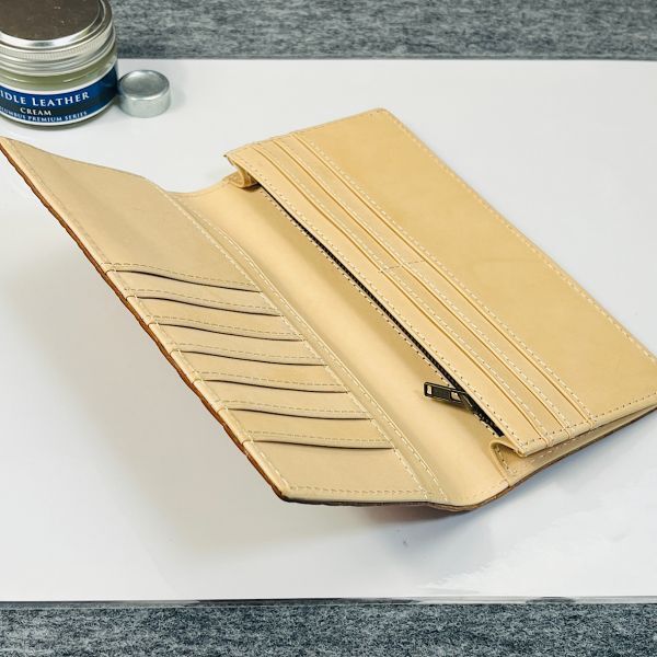 ... impression! classical type long wallet Italian leather men's purse cow leather cow leather 1 jpy hand made long wallet YKK leather purse Camel 