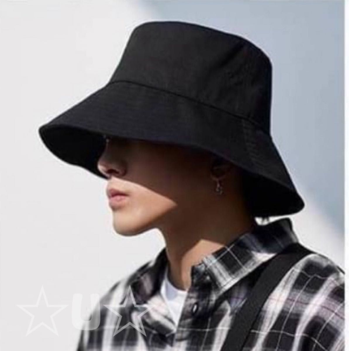 バケットハット メンズ　帽子 レディース 韓国 男女兼用 黒 ブラック 定番 UVカット ハット 日焼け防止 小顔