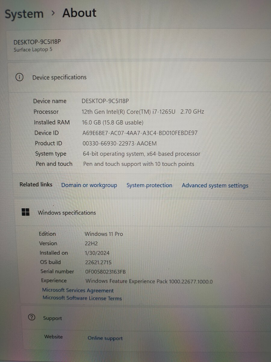 Microsoft Surface Laptop 5 512GB SSD 16GB RAM 12世代 CORE i-7 タッチパネル 2.7GHz 新品同様 バッテリー94% 純正充電器付きの画像7