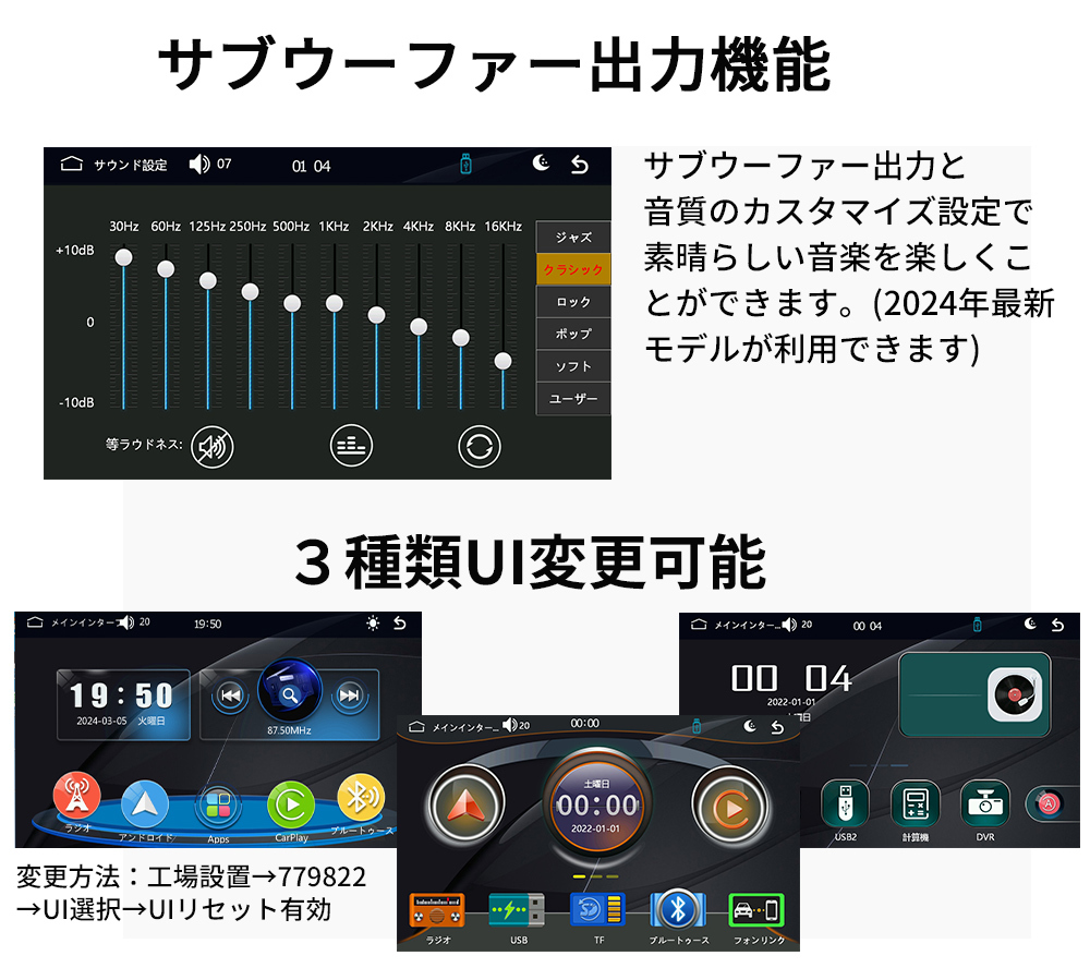 2024モデル カーオーディオN07L2ラジオ2DIN Bluetooth付きcarplay付き、ミラーリング 、USB、バックアップカメラの画像9