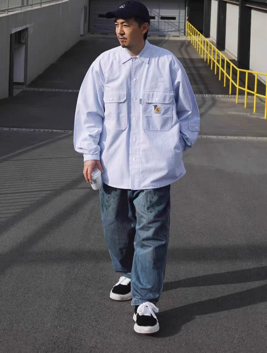 美品 インビジブル INVINCIBLE × カーハートワークインプログレス Carhartt WIP ロゴ パッチ ストライプ シャツ　サイズ M_画像10