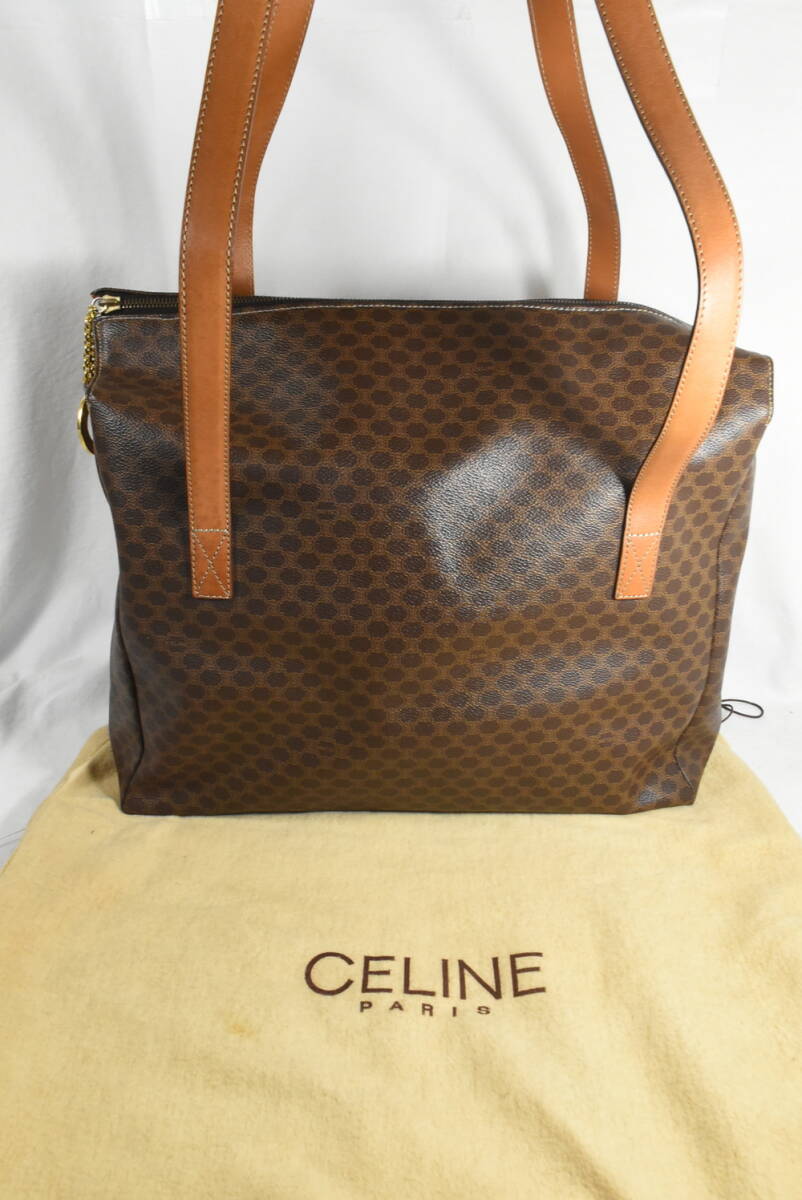 CELINE セリーヌ マカダム トートバッグ 肩掛 ブラウン ファスナー 保存袋付の画像1