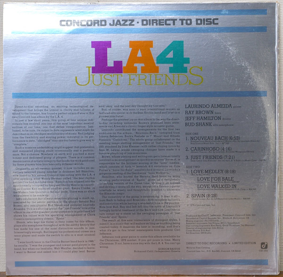 LA4 / JUST FRIENDS CONCORD JAZZ CJD-1001 US盤 LPレコード