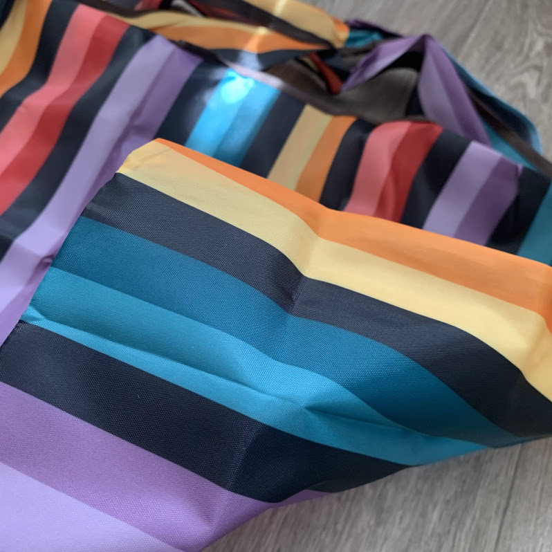 # new goods # eko-bag [ stripe length pattern ][ colorful ] high capacity compact easy lovely convenience shopping bag 