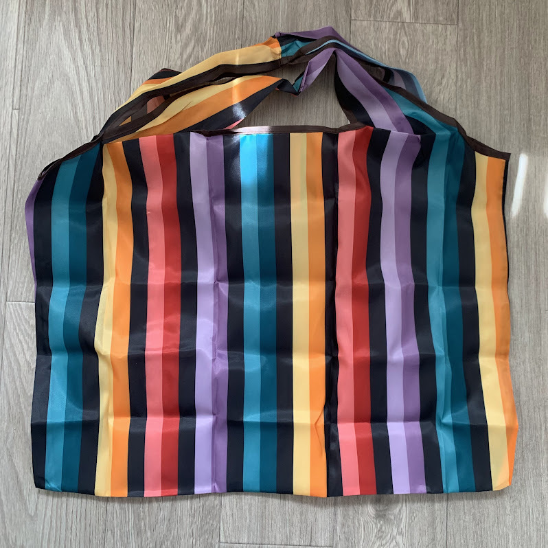 # new goods # eko-bag [ stripe length pattern ][ colorful ] high capacity compact easy lovely convenience shopping bag 