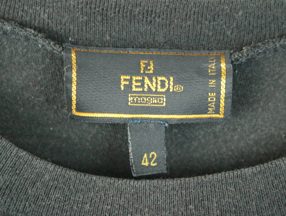 B539/FENDI Maglia/フェンディ/イタリア製/コットン半袖Tシャツ/刺しゅう/ブラック系/メンズ/42サイズの画像4