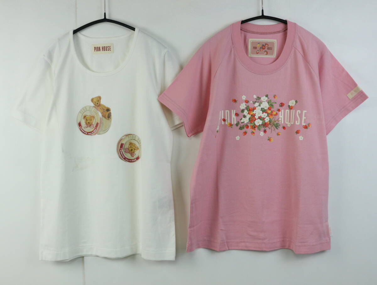 B635/PINK HOUSE/ピンクハウス/半袖Tシャツ/レディース/Mサイズ/2点セット/ベア/お花柄/お買い得/ホワイト/ピンクの画像1