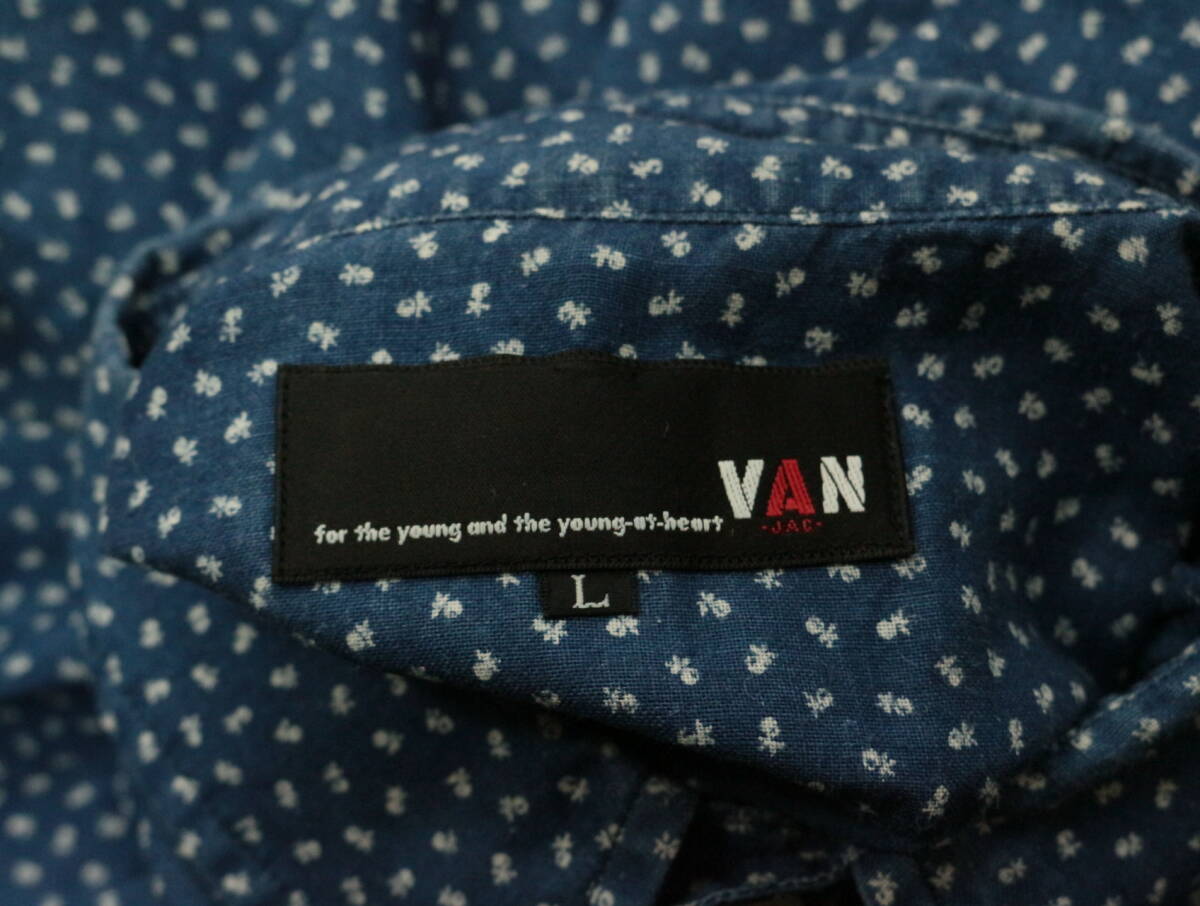 B969/VAN JAC/ヴァンジャケット/プルオーバーシャツ/リネンシャツ/総柄/麻100/メンズ/Lサイズの画像5