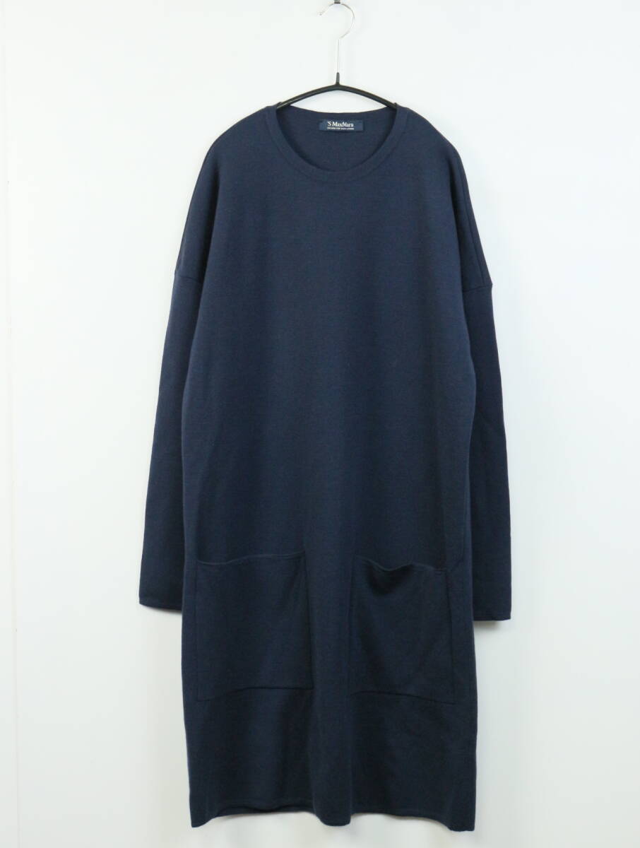 B660/‘S MaxMara/マックスマーラ/DESIGN FOR EASY LIVING/薄手ニットワンピース/レディース/Mサイズ/ネイビー/ポケット付きの画像1