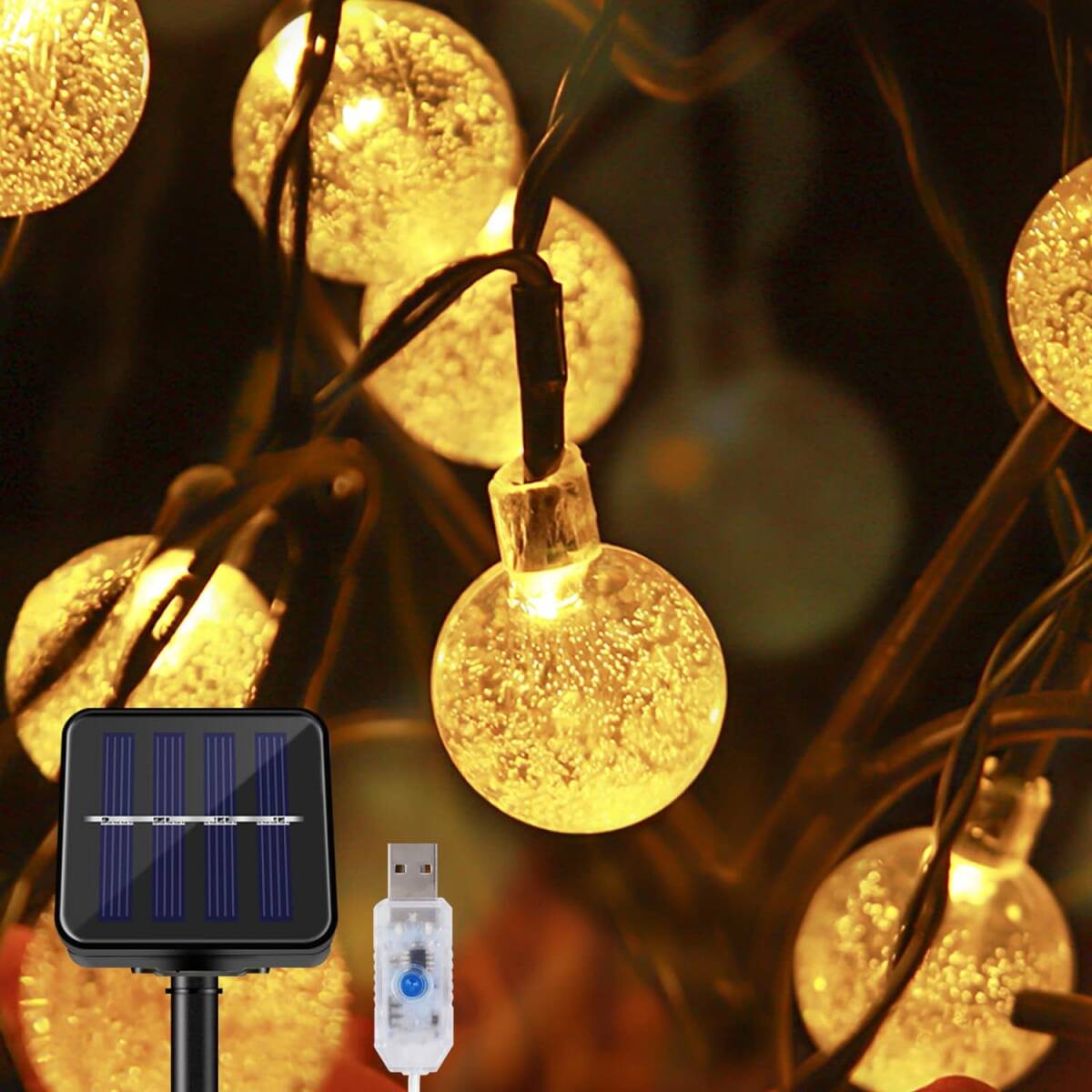 電球 LED ストリングライト イルミネーションライト Fohil ソーラー充電+USB クリスマス 飾りライト 9M 50電球 _画像1