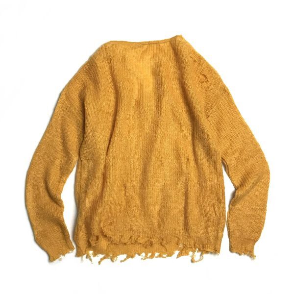  BORO вязаный mo волосы вязаный свитер горчично-желтый мужской XL Layered 