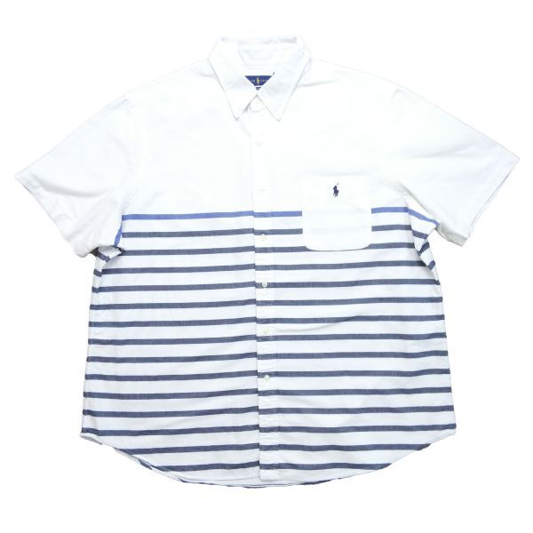  Ralph Lauren короткий рукав кнопка down рубашка переключатель окантовка рисунок 2XL размер белый белый Classic Fit Philippines производства б/у одежда 