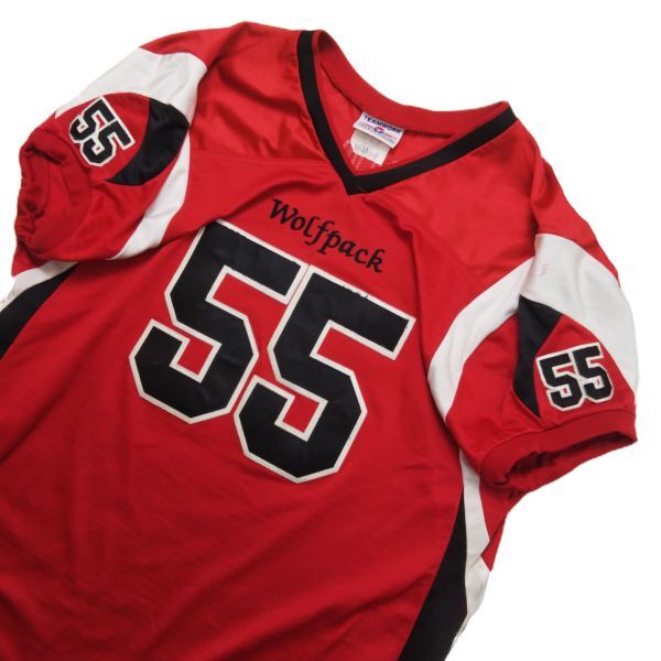US古着　半袖ゲームシャツ　アメフト　レッド　Wolfpack Young 55 アメリカ製 Teamwork Athletic Apparel_画像3