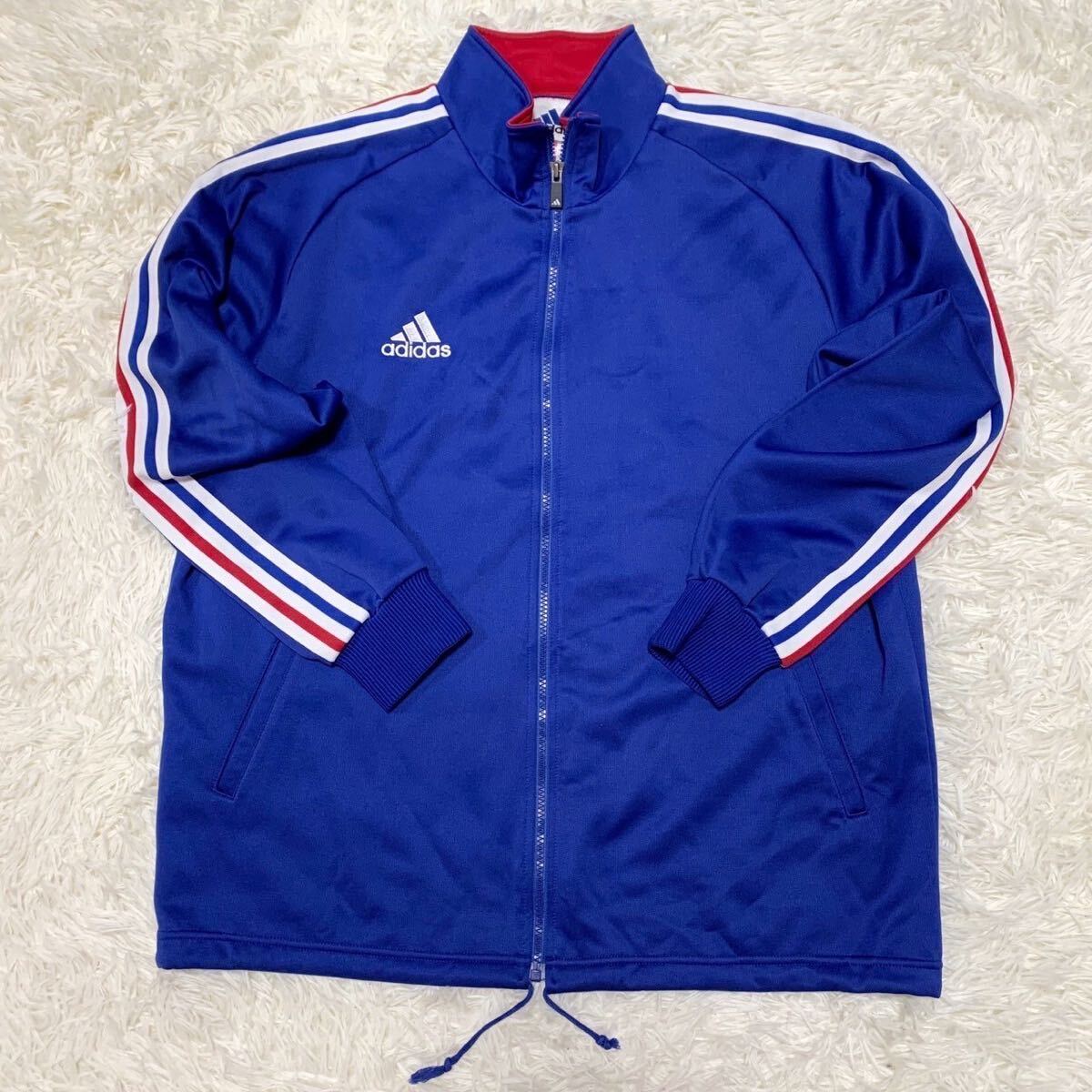 超希少/XL◎adidas アディダス 万国旗タグ セットアップ ジャージ 上下 メンズ 大きいサイズ 青 ブルー 三本ライン ロゴ 刺繍 ヴィンテージ_画像2