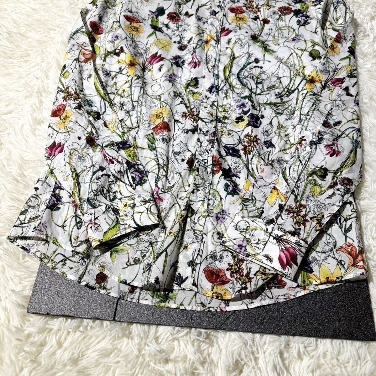 希少/L相当★GUCCI JOJO Flora Collection ジョジョの奇妙な冒険 コラボ 限定品 グッチ フローラコレクション 花柄 長袖シャツ イタリア製_画像3