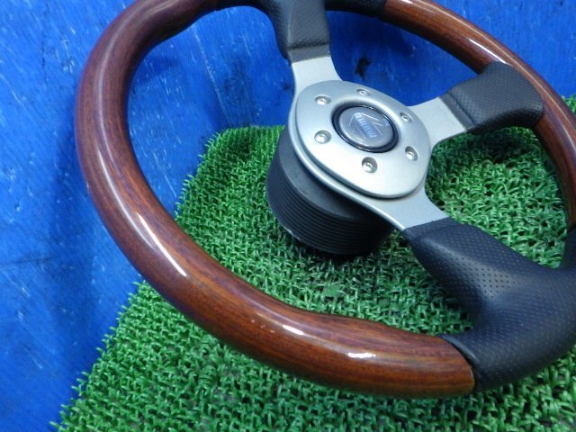 [B] horn button attaching MOMO Momo Fighter?? FIGHTER?? wood combination tea wood grain steering gear steering wheel punching leather 06-00 MA61S remove 