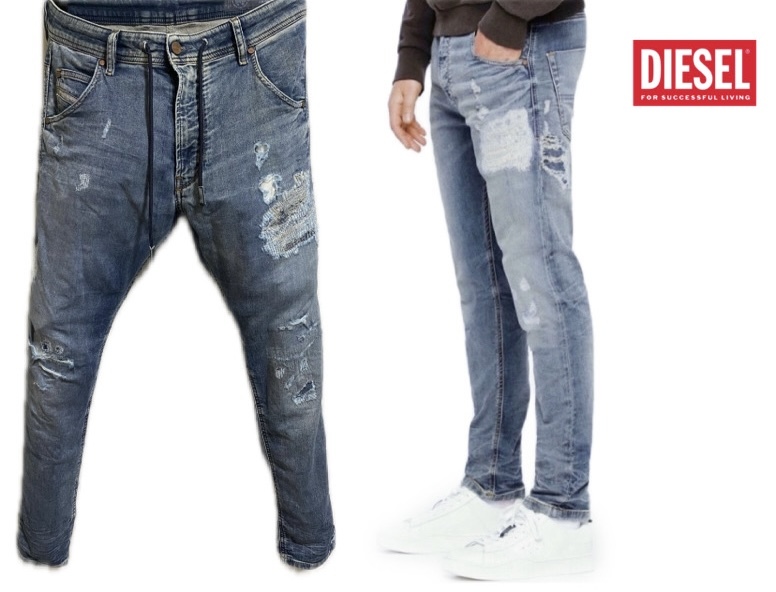 定価52,800円DIESELディーゼルKROOLEY CB-NE jogg 069DA スリムテーパード ダメージリペア加工Sweat jeansグレンマーティンスの画像1