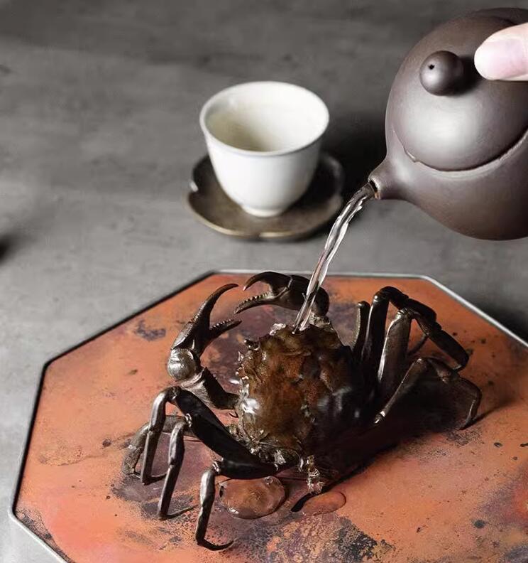 強くお勧め★古銅茶寵置物上海蟹カニ実心銅茶寵可養創意茶振子の画像1