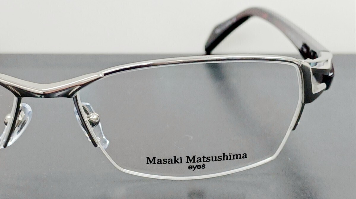 マサキマツシマ Masaki Matsushima MF-1240 ③グレー/ブラック・レッドパール 58 ナイロール ハーフリム 日本製 ケース付き 新品の画像4