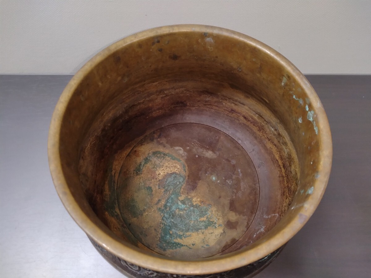  brass made fire pot? antique goods old fine art approximately 867 gram 