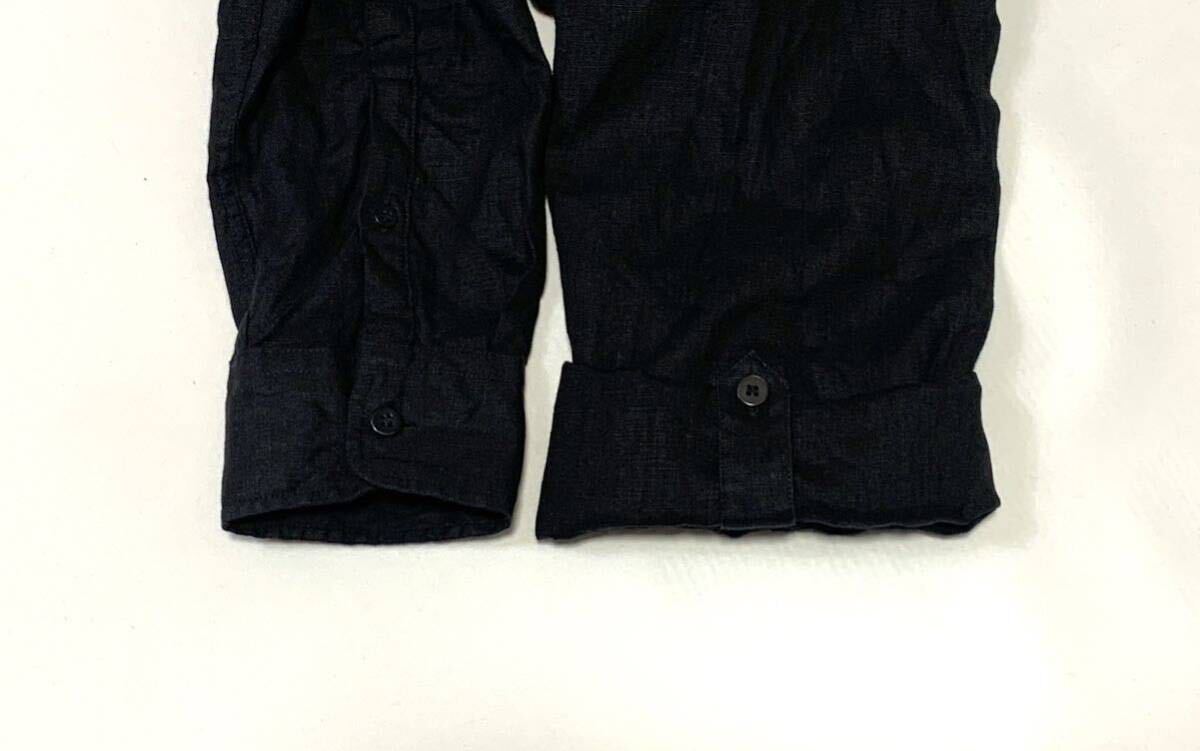 MURANO // 麻100% 長袖 ロールアップ スタンドカラー スキッパー リネン シャツ (黒) サイズ Lの画像5