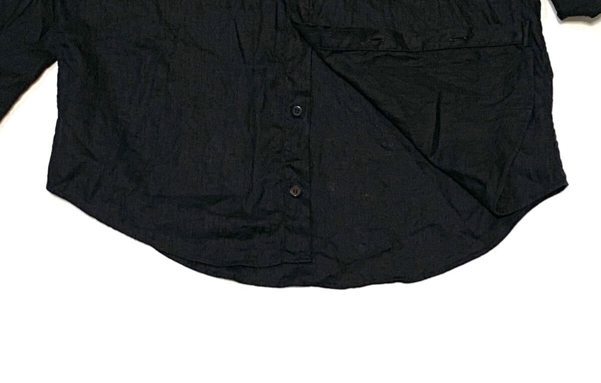 MURANO // 麻100% 長袖 ロールアップ スタンドカラー スキッパー リネン シャツ (黒) サイズ Lの画像4