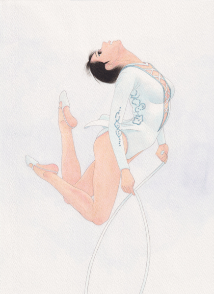  Mai . hand-drawn illustrations . made .#026 silk * white Ⅱ rhythmic sports gymnastics Leotard 