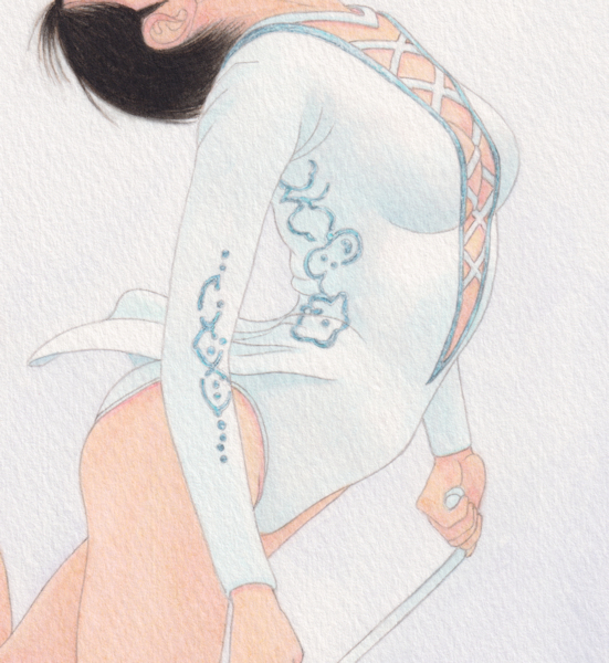  Mai . hand-drawn illustrations . made .#026 silk * white Ⅱ rhythmic sports gymnastics Leotard 