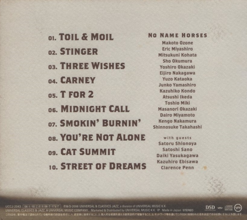 NO NAME HORSES ノー・ネーム・ホーセズ / NO NAME HORSES / 2006.01.18 / 1stアルバム / 小曽根真,他 / デジパック / VERVE / UCCJ-2043の画像2