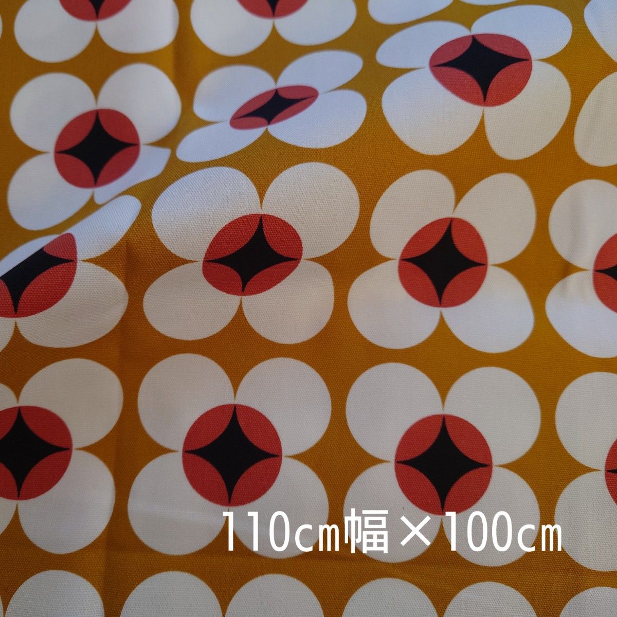 オックス生地 日本製 おはな 110×100cm フラワー レトロ 花 マスタード