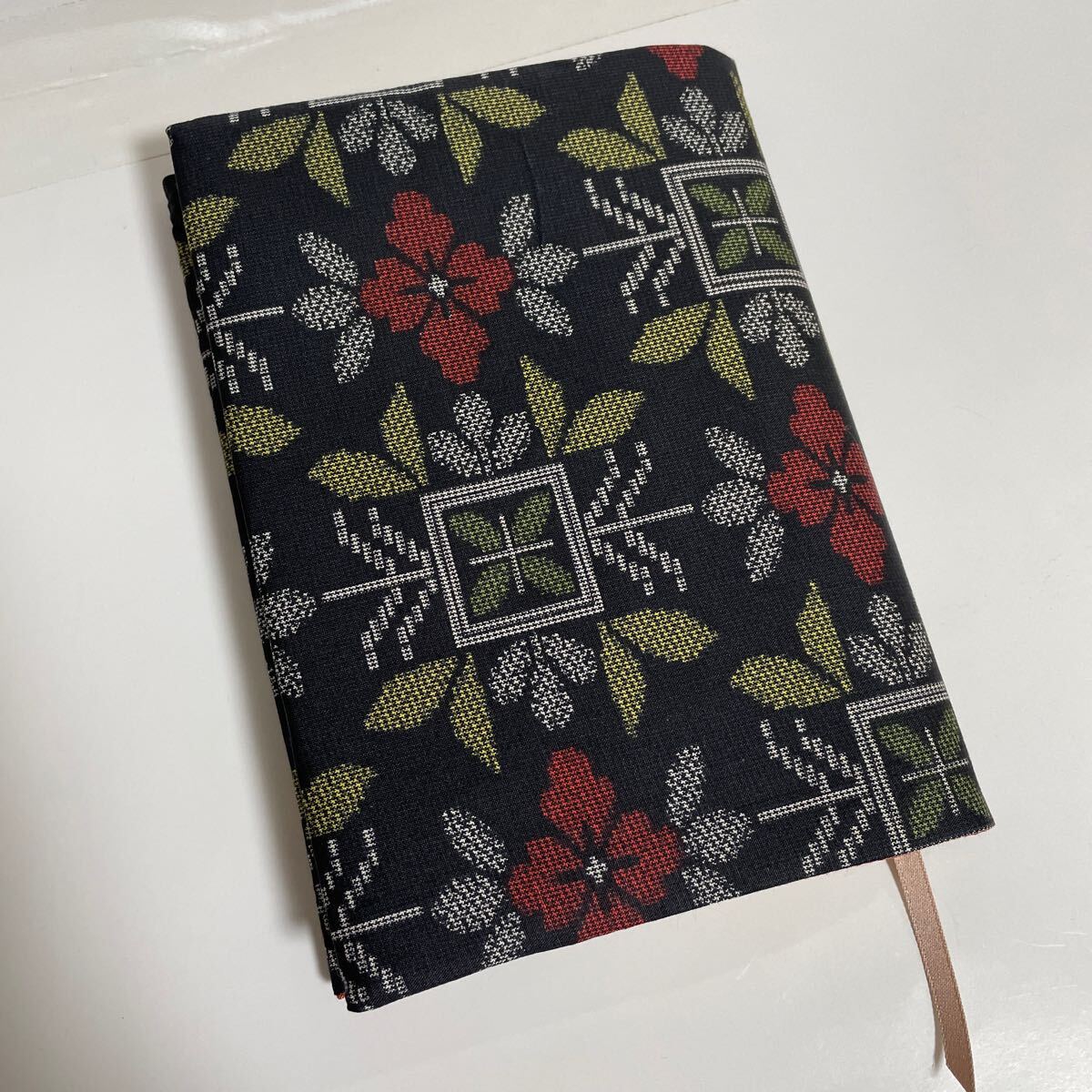 * book cover *A5 size * silk genuine . mountain Ooshima pongee . flower writing black ground!