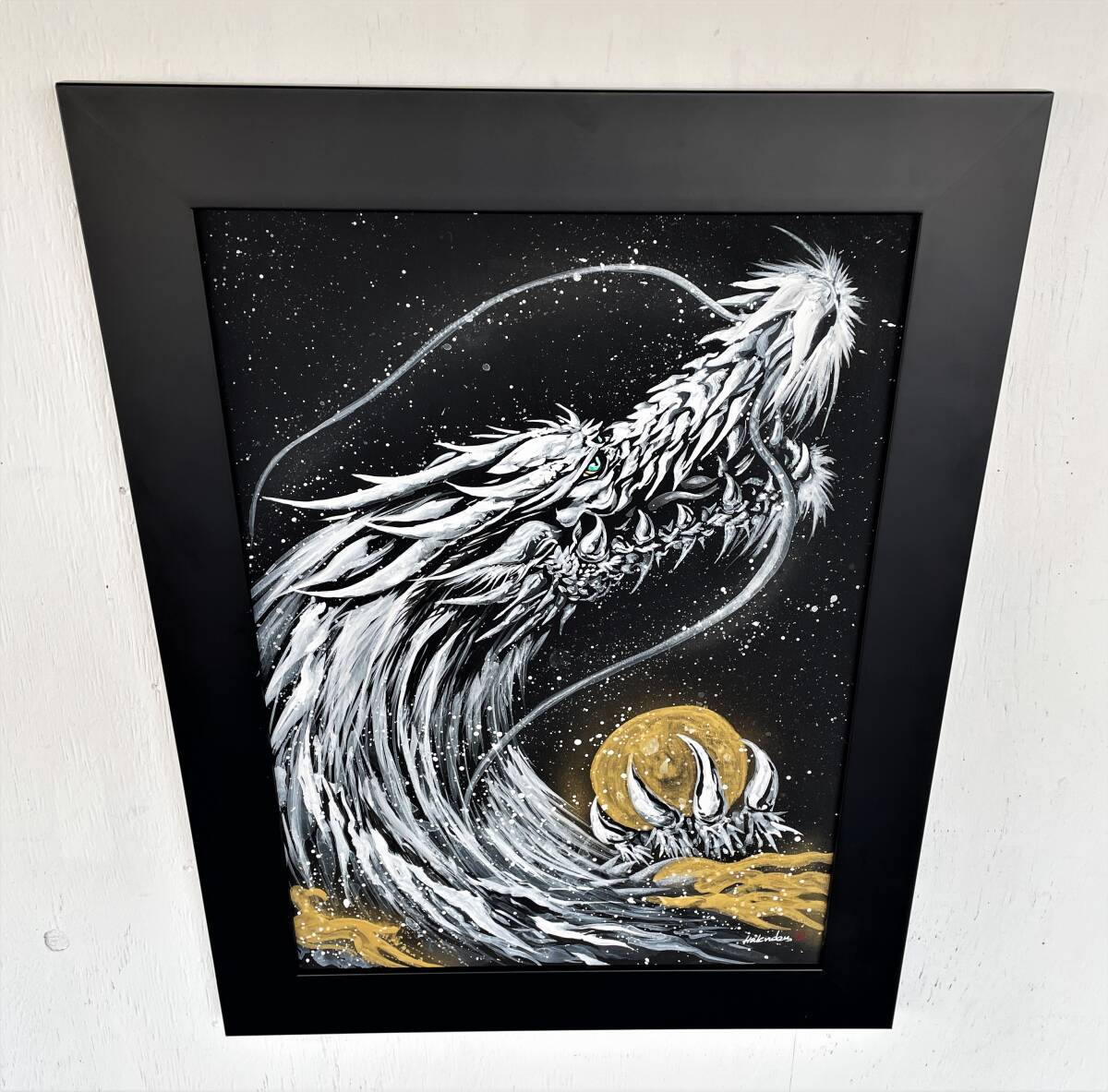 dragon year fea! present-day water ink picture house *.. white road [ white dragon . heaven ]( autograph work ) genuine writing brush certificate high class frame / present-day art . picture dragon free shipping!