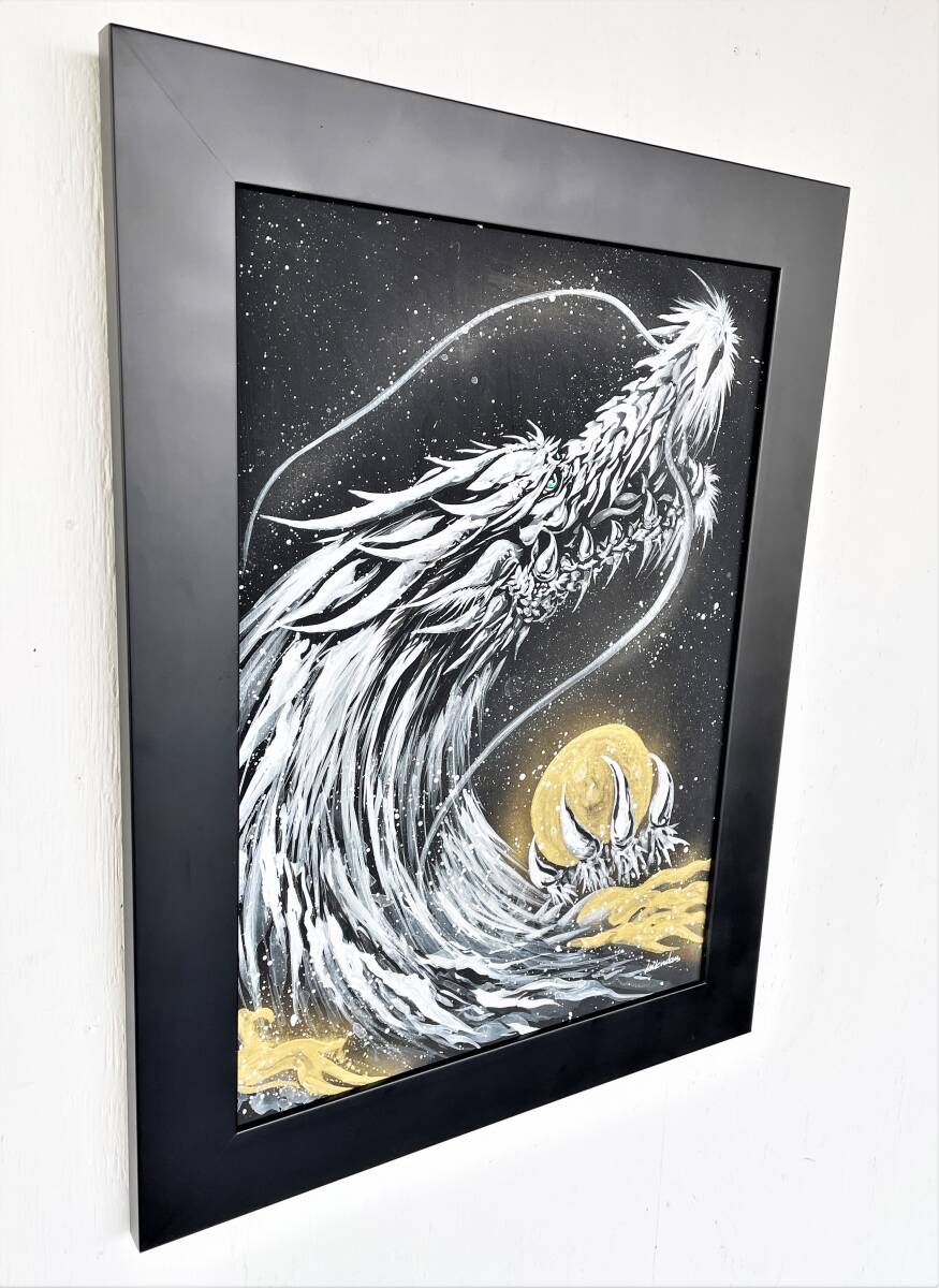  dragon year fea! present-day water ink picture house *.. white road [ white dragon . heaven ]( autograph work ) genuine writing brush certificate high class frame / present-day art . picture dragon free shipping!