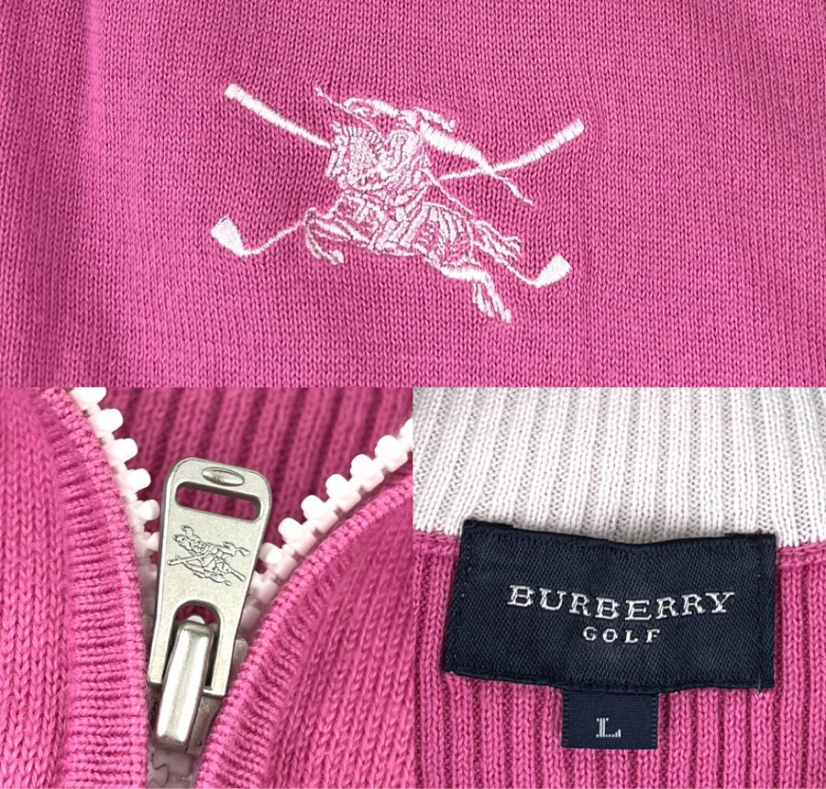 【極美品】Burberry GOLF バーバリーゴルフ　ハーフジップ　ノースリーブ　ピンク　ベスト　上品　高級感　ホース刺繍