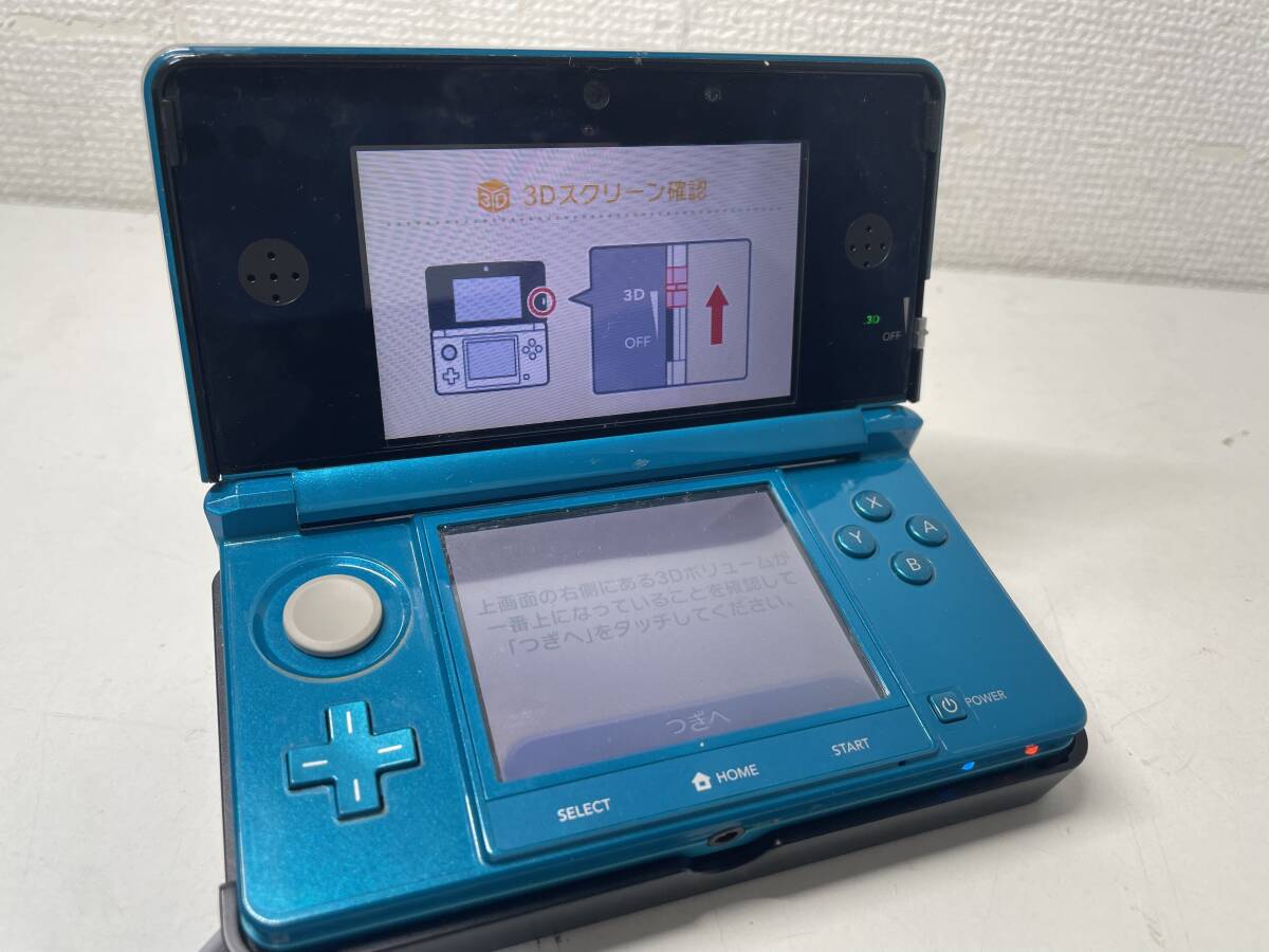 一円 3DS ニンテンドー CTR-001 CTR-S-JPN-C0 アクアブルー 任天堂 Nintendo 動作品 本体 充電器 充電スタンド付属の画像1