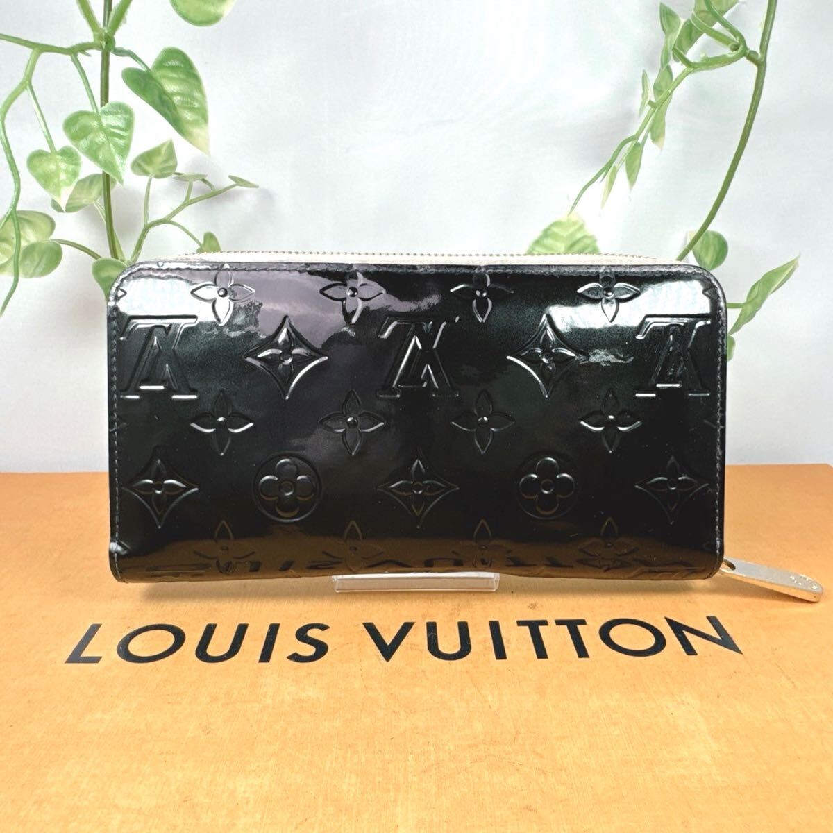 1円 LOUIS VUITTON ルイヴィトン 長財布 ラウンドファスナー ヴェルニ ジッピーウォレット シリアルMI4133 男女兼用 ブラック×ピンク系の画像2