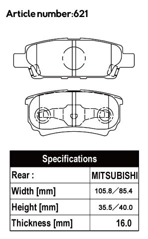 ACRE アクレ ブレーキパッド ZZC リア用 ギャランフォルティススポーツバック CX3A H21.12～H27.4 ツーリング 1.8L_画像2