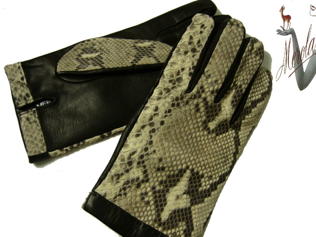  rare goods! Rome. ..me roller / MEROLA /. work flexible . most high quality python & cashmere glove worker because of complete hand work / 8,5 / L size 