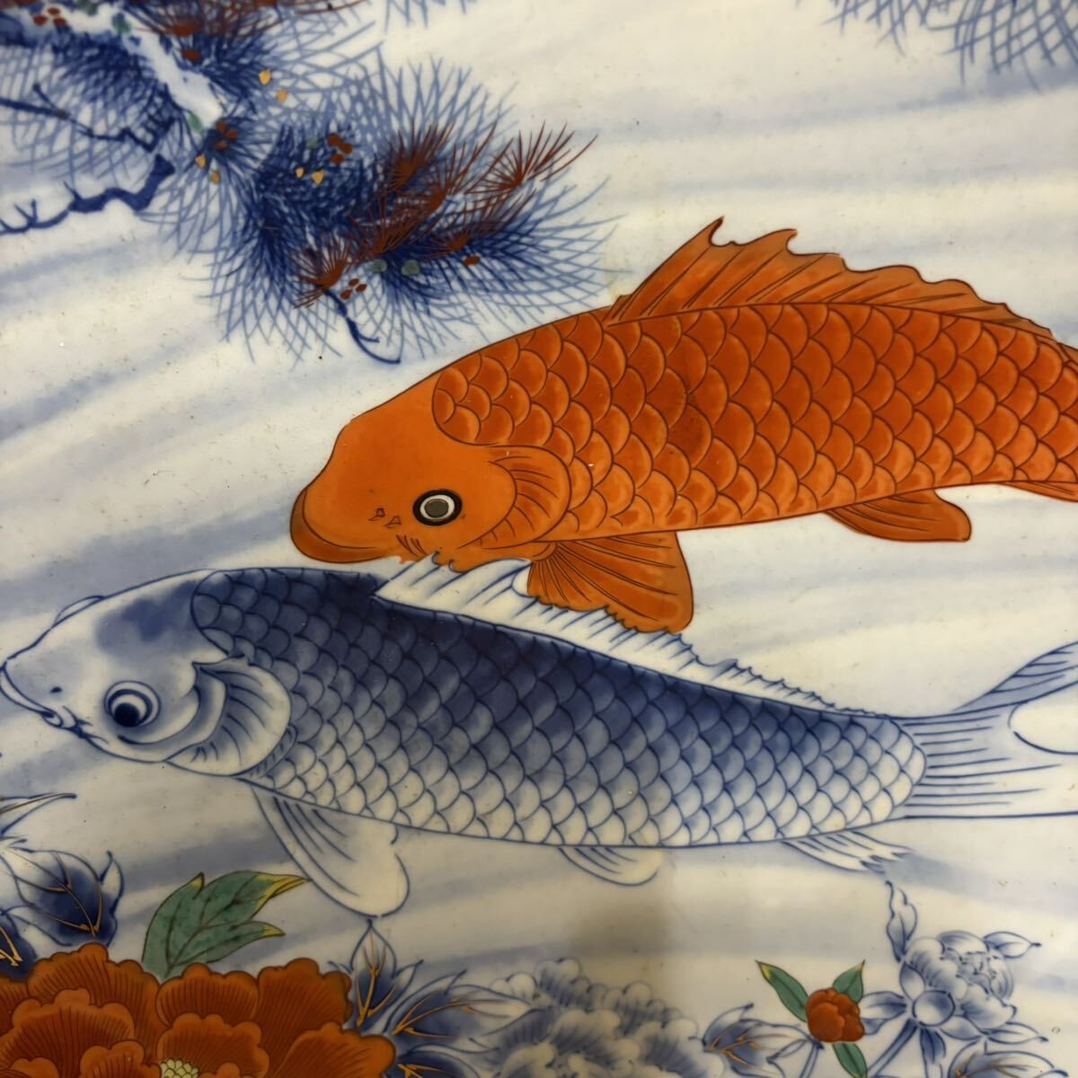 ec36 大皿 インテリア 飾り皿 古美術 和風 鯉 レトロ 鯉の大皿 古風_画像8