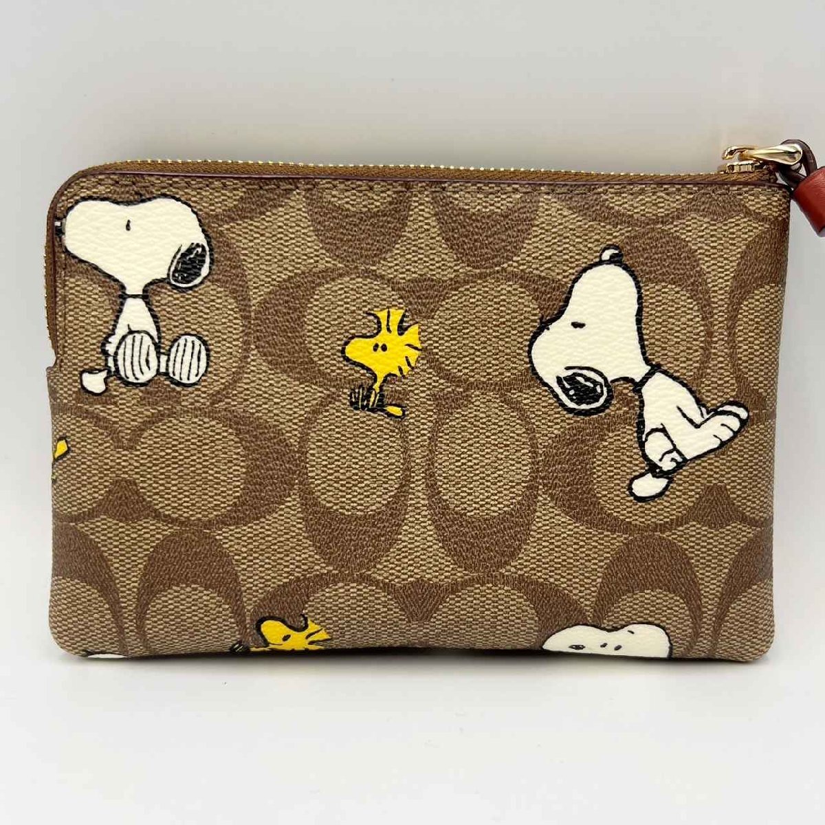 【美品】COACH×PEANUTS CF214 リストレットポーチ＜小物＞コーチ ポーチ スヌーピー シグネチャー ウッドストック 限定モデル_画像2