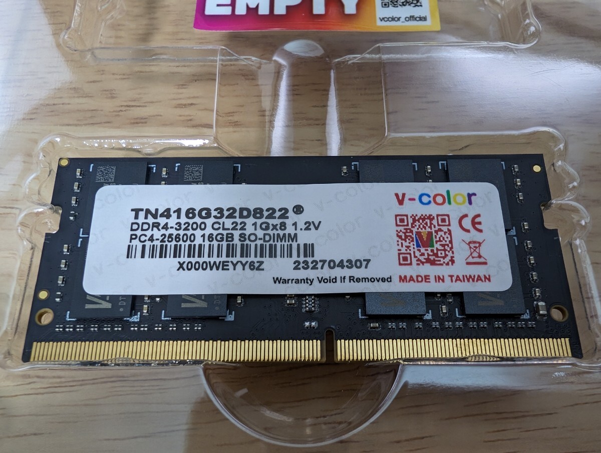 v-color DDR4 3200MHz PC4-25600 16GB SO-DIMM 1.2V CL22 TN416G32D822の画像1