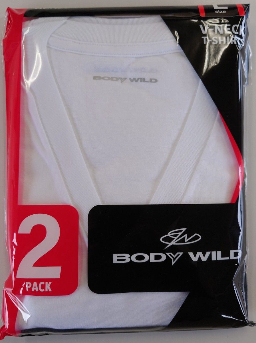 BODY WILD 半袖 VネックTシャツ グンゼ 抗菌防臭加工 綿100％ Lサイズ 2枚組 【新品・未開封発送】