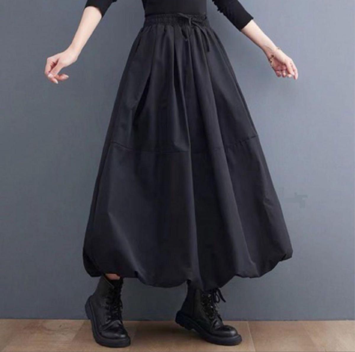 バルーン ロングスカート 韓国　Lサイズ　黒　ウエストゴム ゆったり 体型カバー