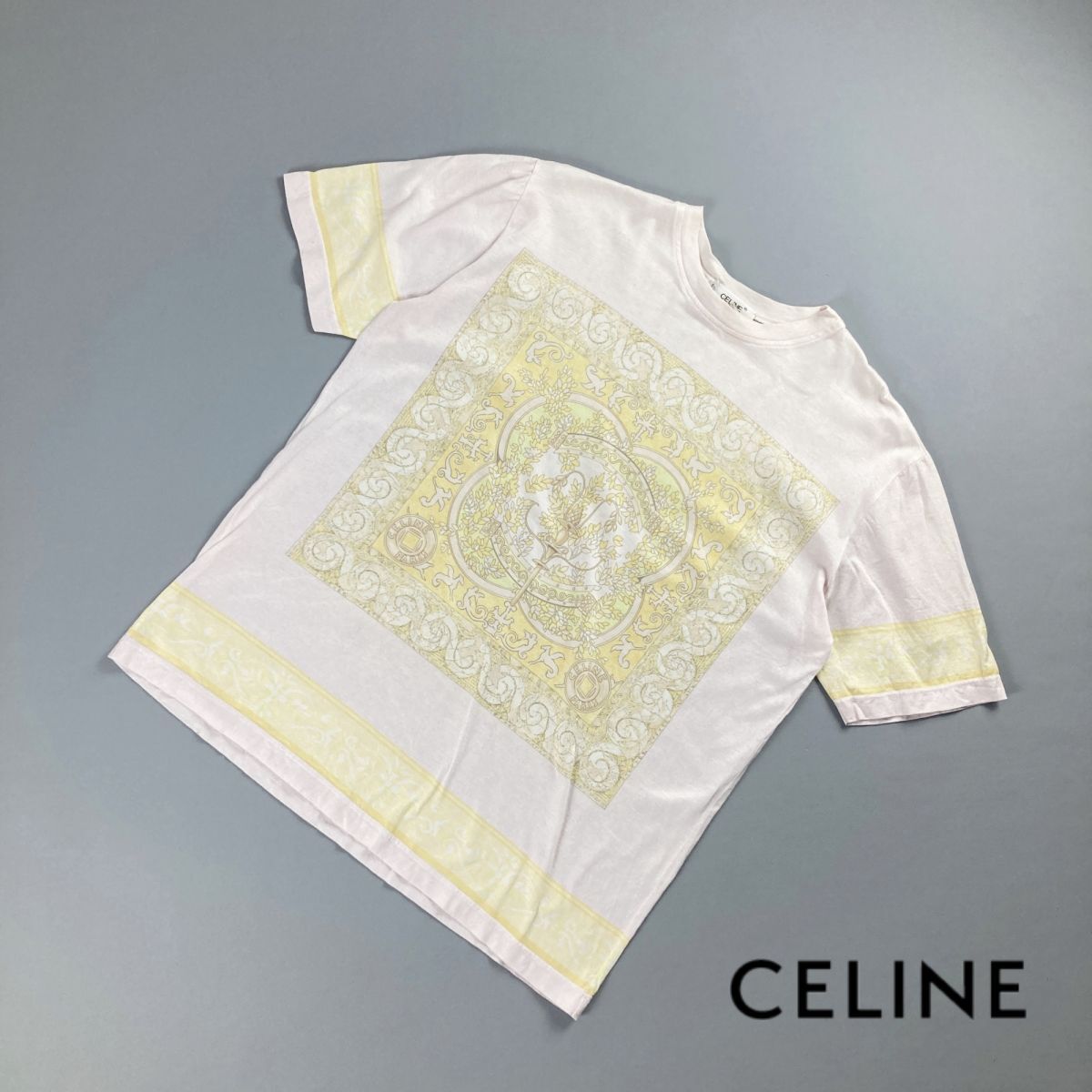 CELINE セリーヌ プリントTシャツ 半袖カットソー トップス レディース アイボリー サイズS*NC1243の画像1