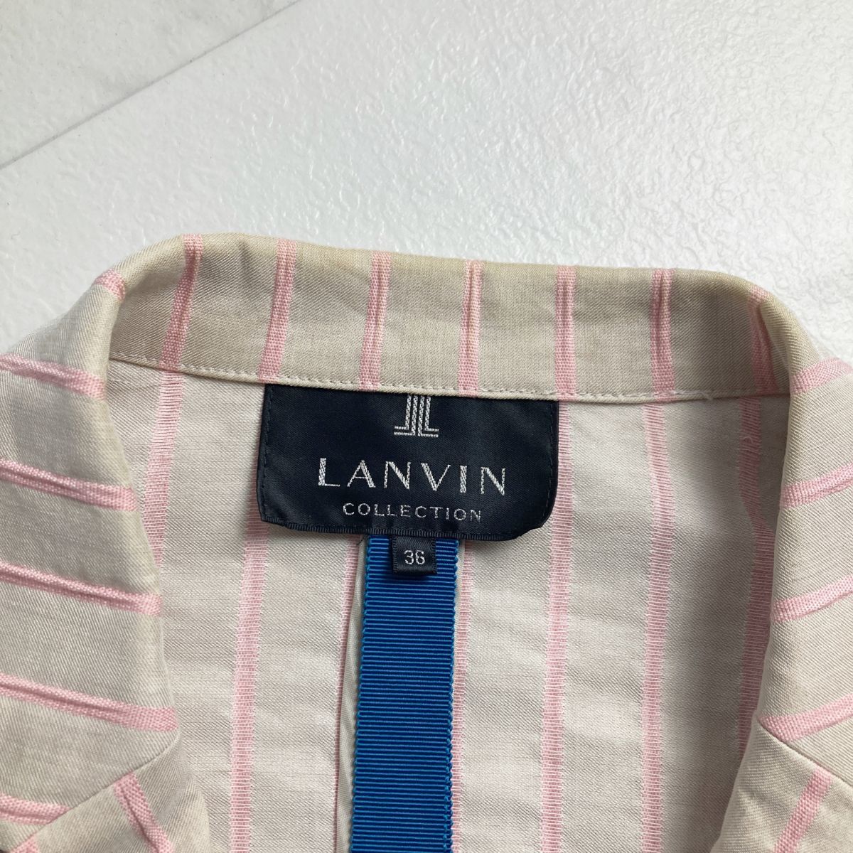 LANVIN COLLECTION ランバン コレクション リネン混 テーラードジャケット ストライプ柄 レディース ベージュ サイズ36*NC1228_画像7