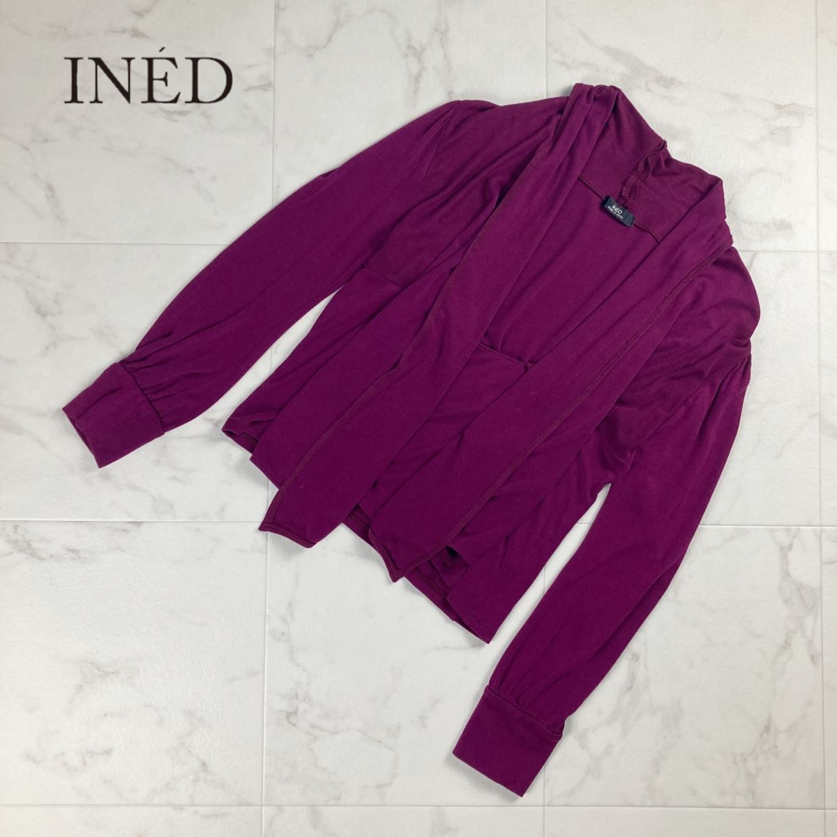  beautiful goods INED Ined bow Thai attaching long sleeve cut and sewn tops lady's purple purple size 9*NC415