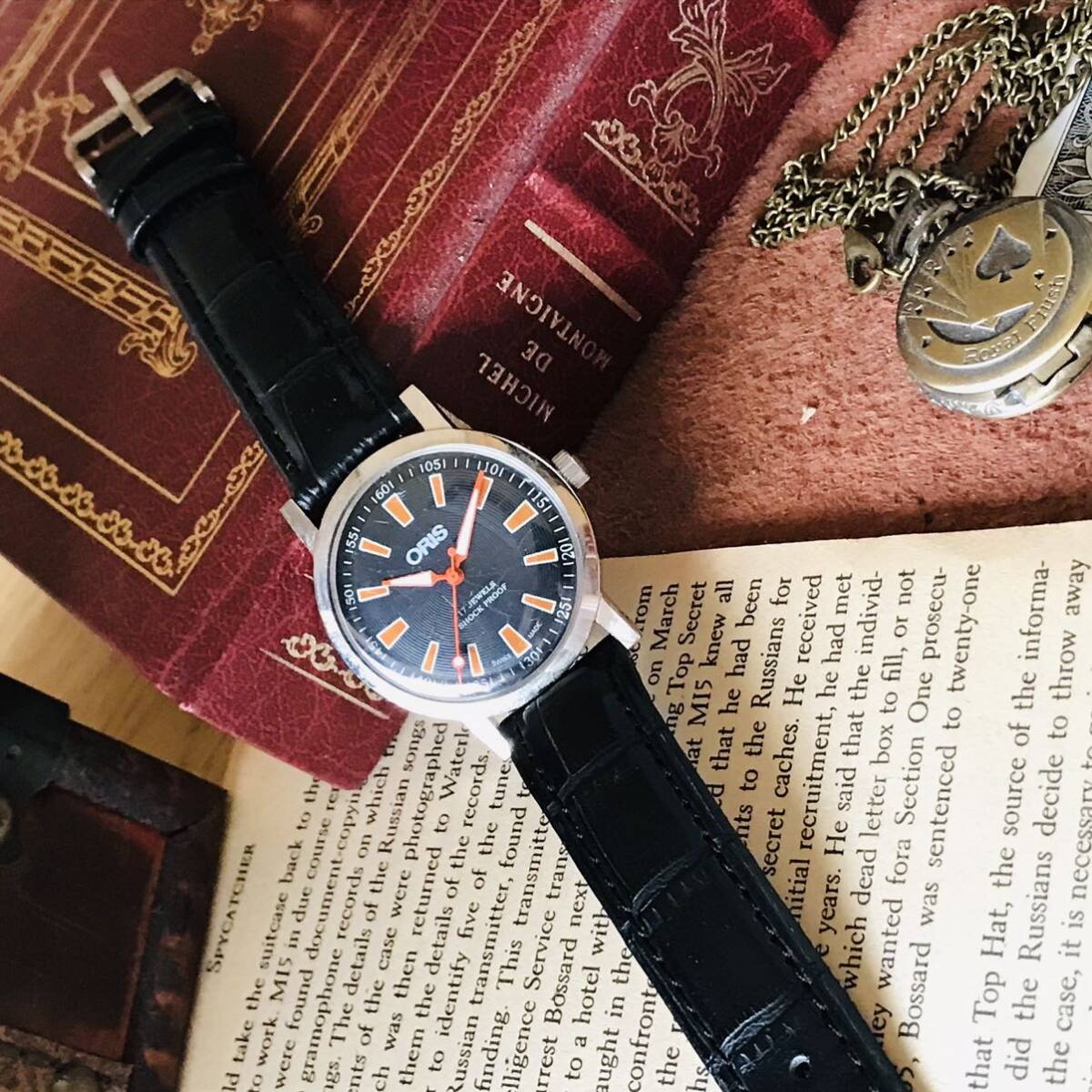 【1円スタート】■美品！カッコイイ■大人気/オリス/ORIS/手巻きメンズ腕時計/1970’sビンテージ/アンティークウォッチ/35㎜/黒/ブラックの画像6