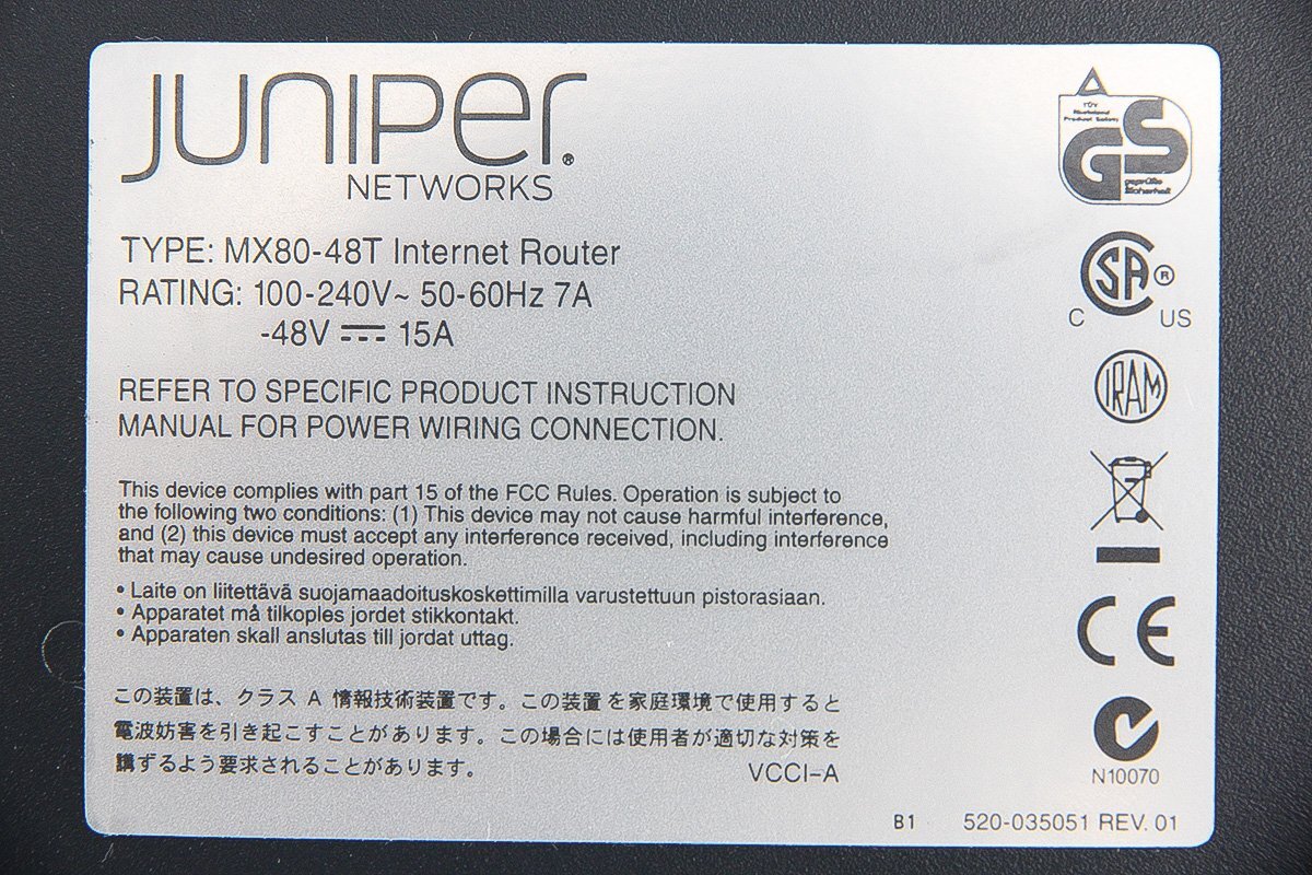 Juniper Networks ネットワークルーター MX80-48T【中古/現状品/初期化済み】 #UTの画像9