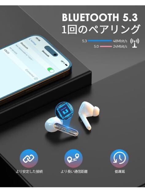 ワイヤレスイヤホン Bluetooth ワイヤレス Bluetooth5.3+ENCノイズキャンセリング イヤフォン 自動ペアリング 瞬間接続 タッチ操作_画像5